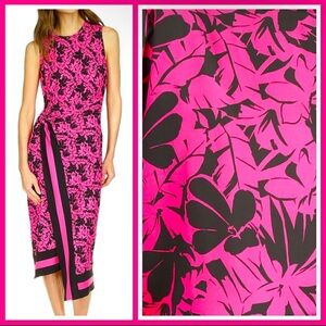 NWT Michael Kors Women's Printed Sleeveless Midi Dress, XL, Hot Pink Botanical